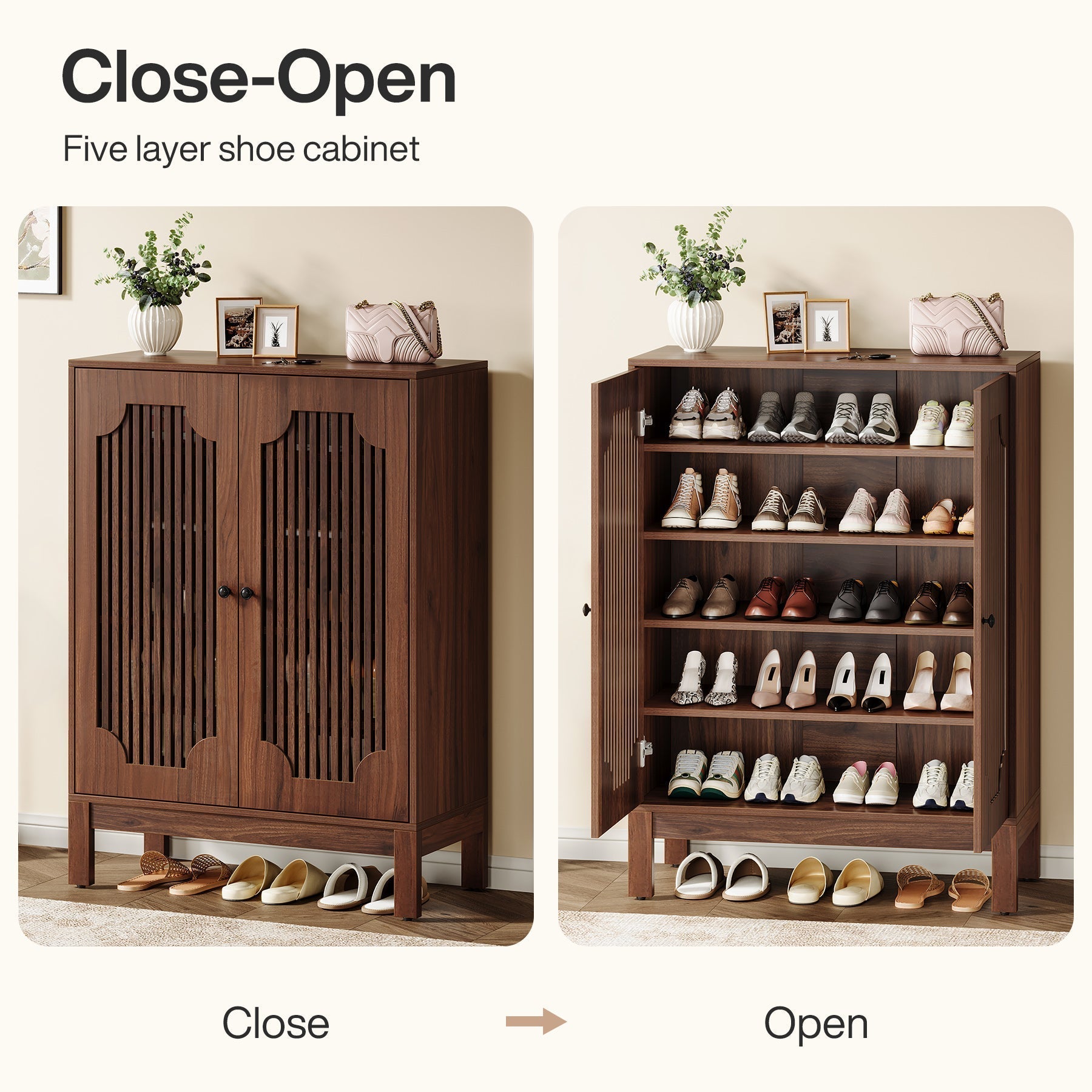 5-Tier Shoe Cabinet with Doors, Adjustable Wooden Shoe Rack Organizer for 20 Pairs