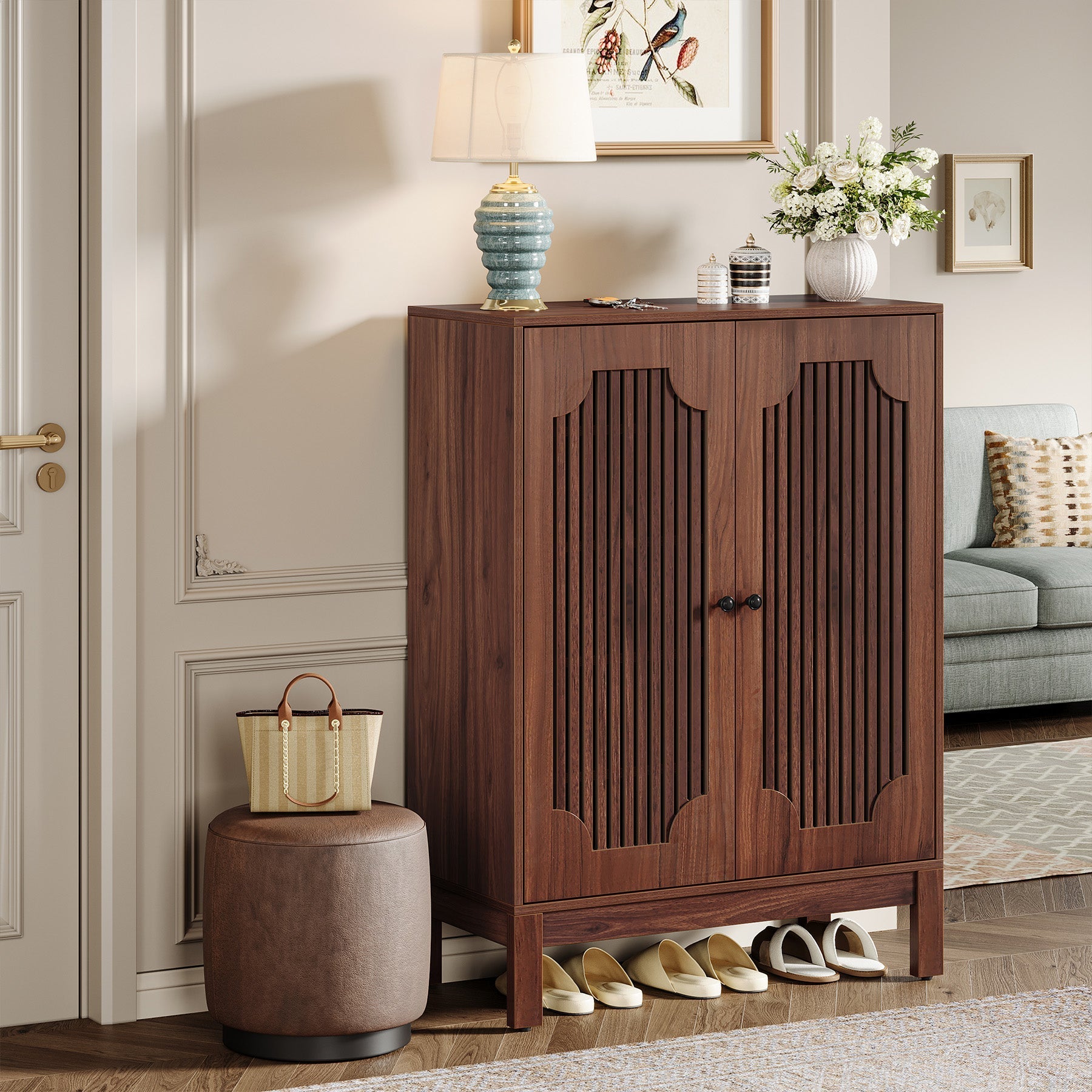 5-Tier Shoe Cabinet with Doors, Adjustable Wooden Shoe Rack Organizer for 20 Pairs