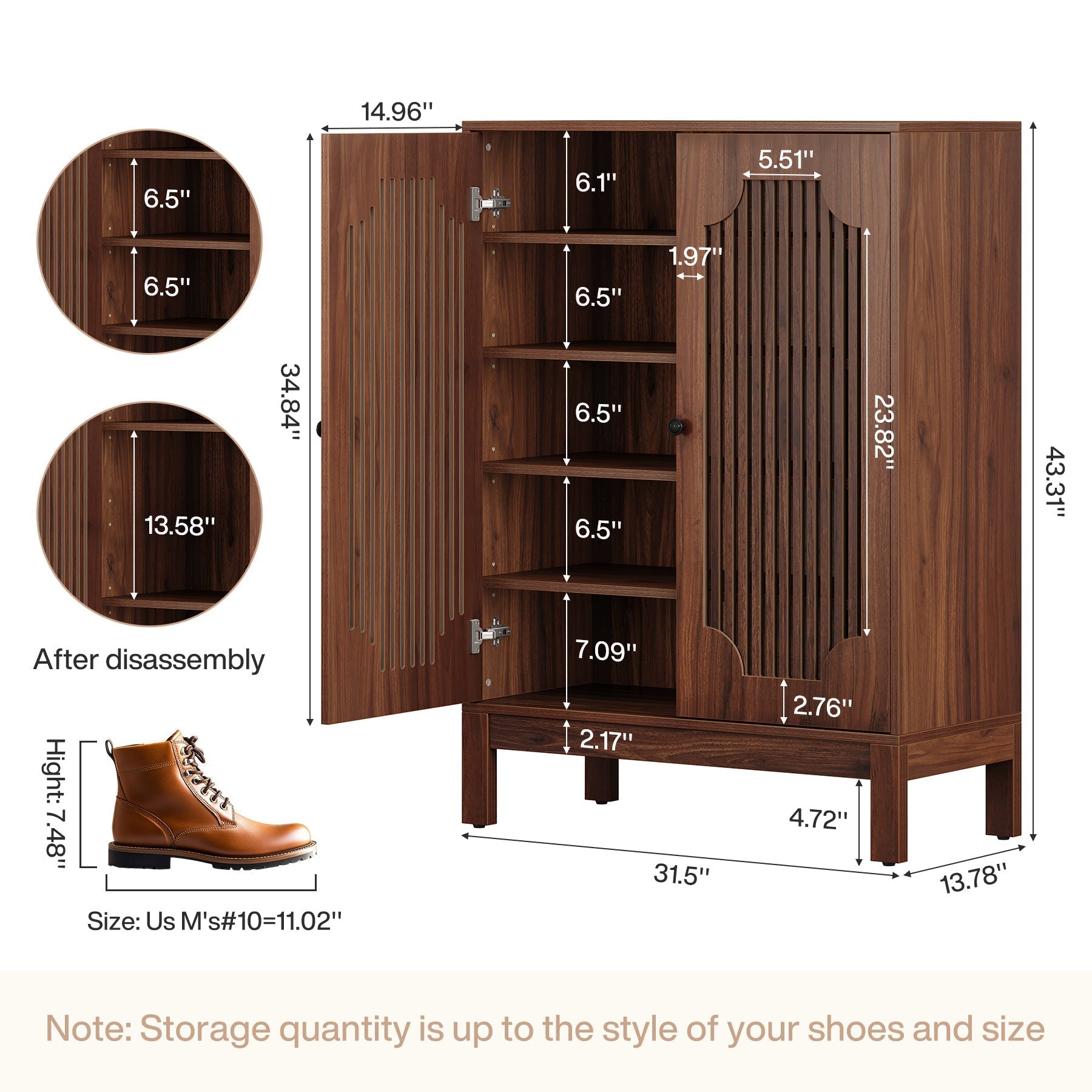 5-Tier Shoe Cabinet with Doors, Adjustable Wooden Shoe Rack Organizer for 20 Pairs