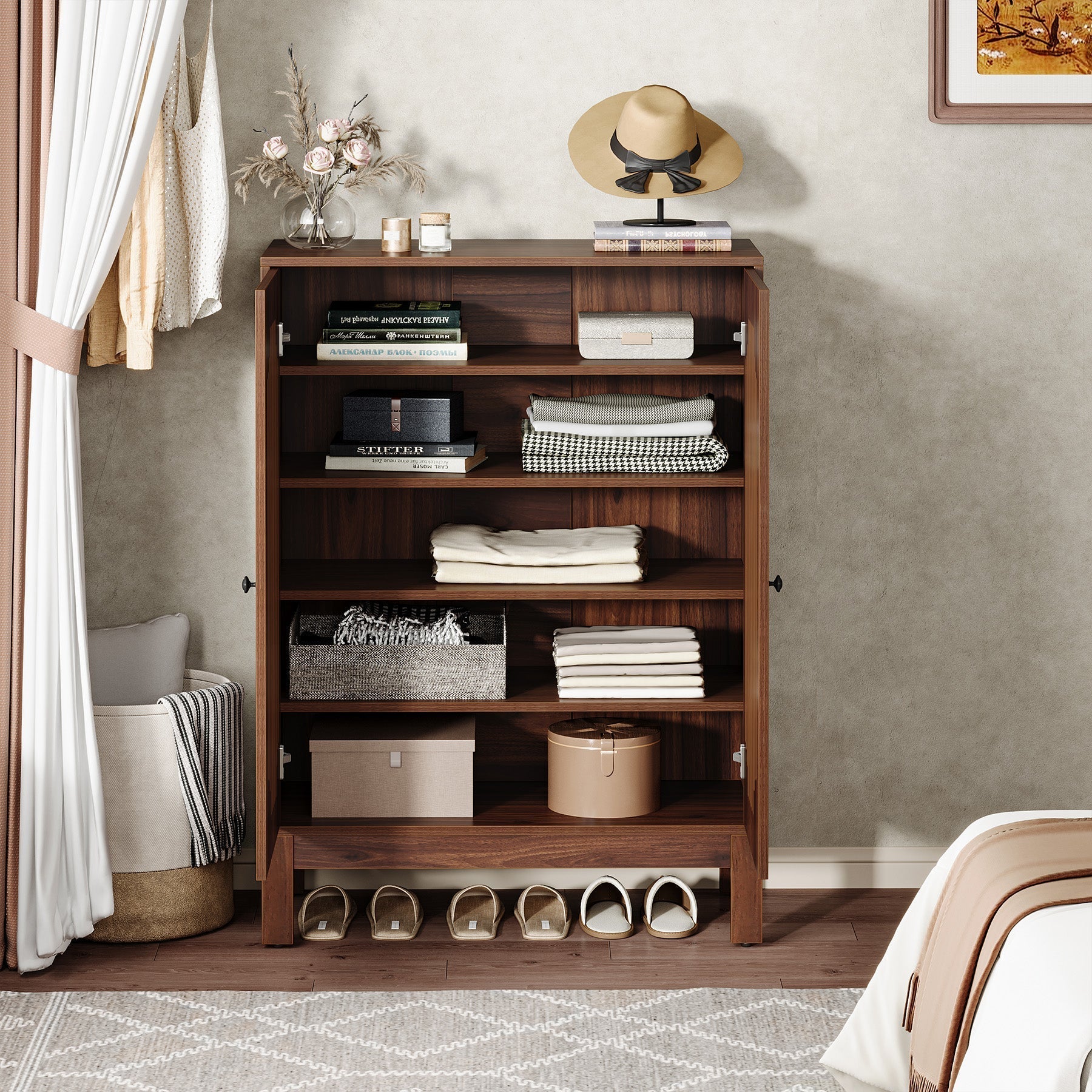5-Tier Shoe Cabinet with Doors, Adjustable Wooden Shoe Rack Organizer for 20 Pairs