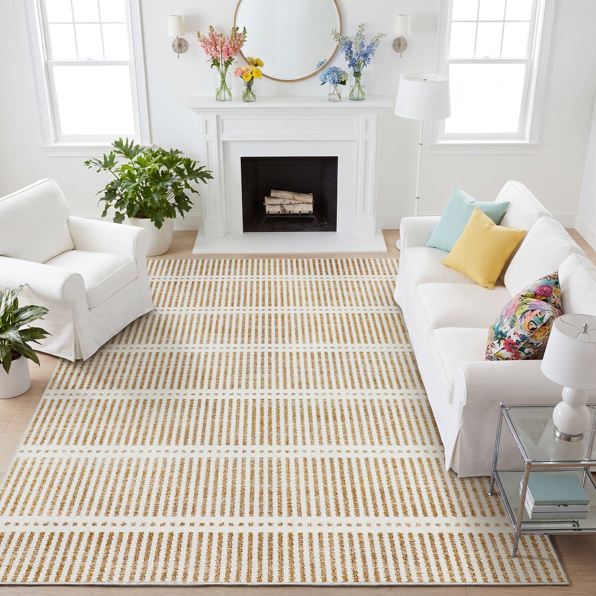 Tribesigns Ultra-Thin Washable Rugs 160 x 230/200 x 300 cm, Non-Slip Striped Country-Style Rugs for the Living Room and Bedroom, OEKO-TEX Certified