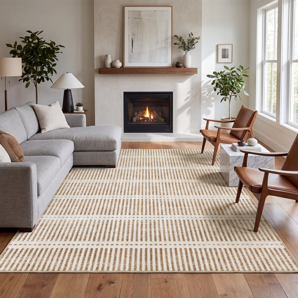 Tribesigns Ultra-Thin Washable Rugs 160 x 230/200 x 300 cm, Non-Slip Striped Country-Style Rugs for the Living Room and Bedroom, OEKO-TEX Certified