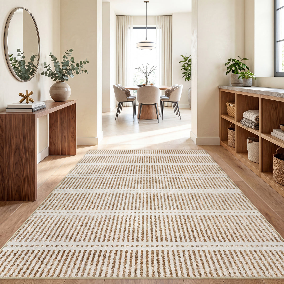 Tribesigns Ultra-Thin Washable Rugs 160 x 230/200 x 300 cm, Non-Slip Striped Country-Style Rugs for the Living Room and Bedroom, OEKO-TEX Certified