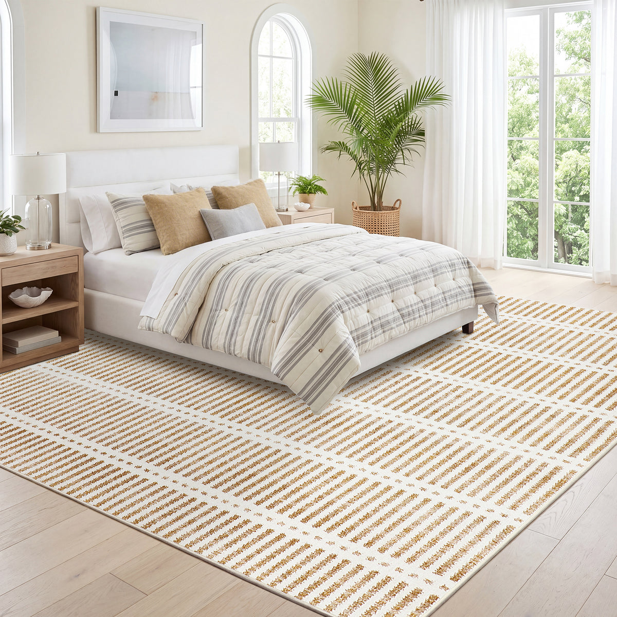 Tribesigns Ultra-Thin Washable Rugs 160 x 230/200 x 300 cm, Non-Slip Striped Country-Style Rugs for the Living Room and Bedroom, OEKO-TEX Certified