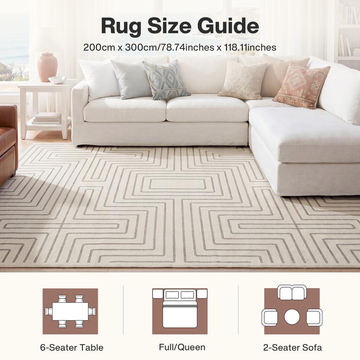 Tribesigns Geometric Low-Pile Rug, Non-Slip Backing, Machine Washable Up to 30°C, OEKO-TEX Certified