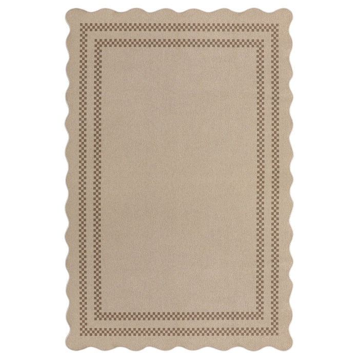 Tribesigns Indoor and Outdoor Rug, Weather-Resistant, Jute-Look, Scalloped Border and Farmhouse-Style Pattern, Washable and Non-Slip