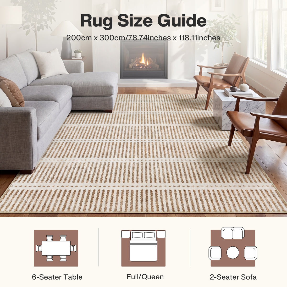 Tribesigns Ultra-Thin Washable Rugs 160 x 230/200 x 300 cm, Non-Slip Striped Country-Style Rugs for the Living Room and Bedroom, OEKO-TEX Certified