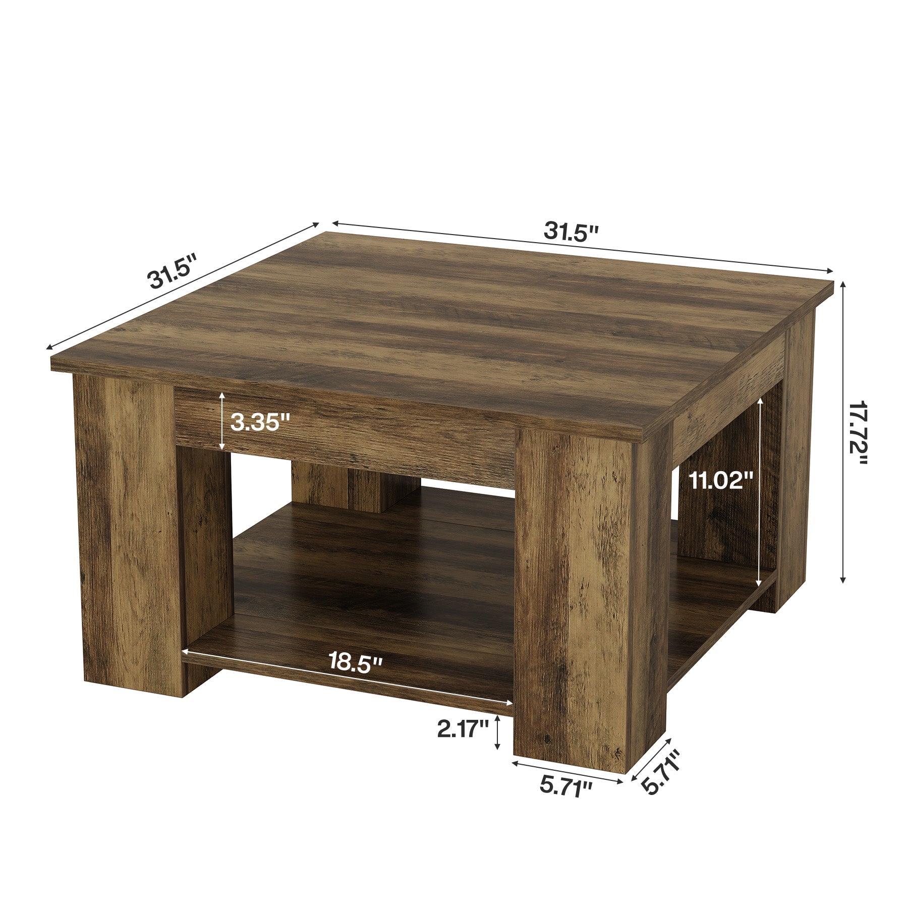 80cm Square Coffee Table, 2-Tier Center Table Cocktail Tea Furniture for Living Room