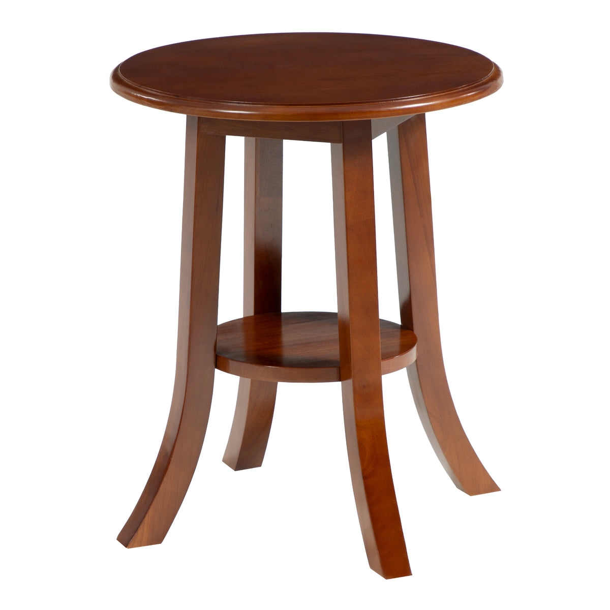 50cm Round Side Table, Vintage Solid Wood 2-Tier End Table with Curved Legs for Living Room