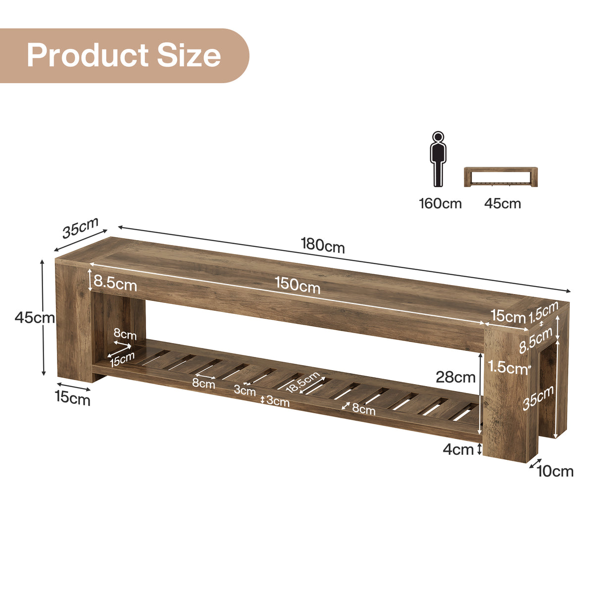 180cm Entryway Bench, 2-Tier Shoe Storage with Lower Open Shelf for 3-4 People