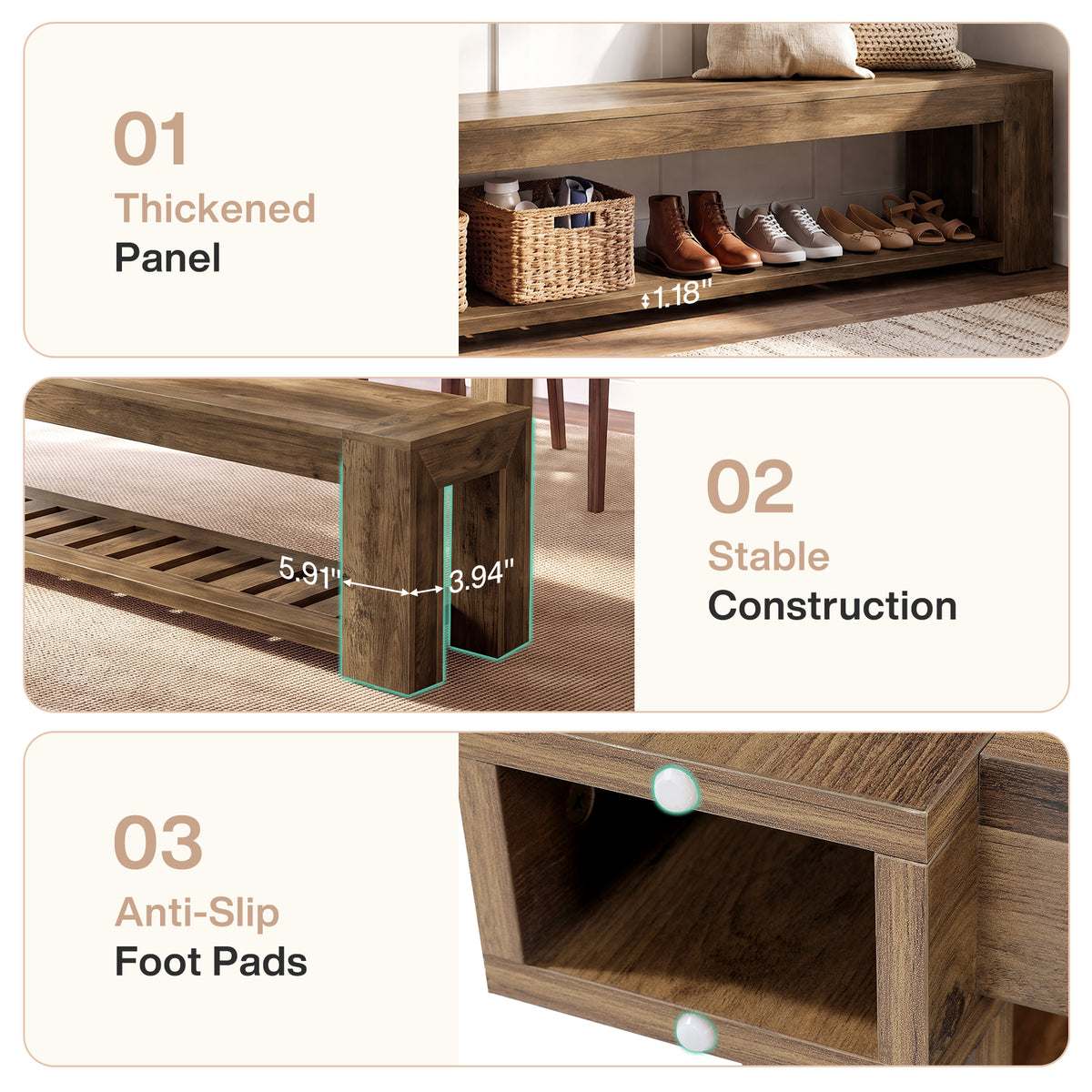 180cm Entryway Bench, 2-Tier Shoe Storage with Lower Open Shelf for 3-4 People