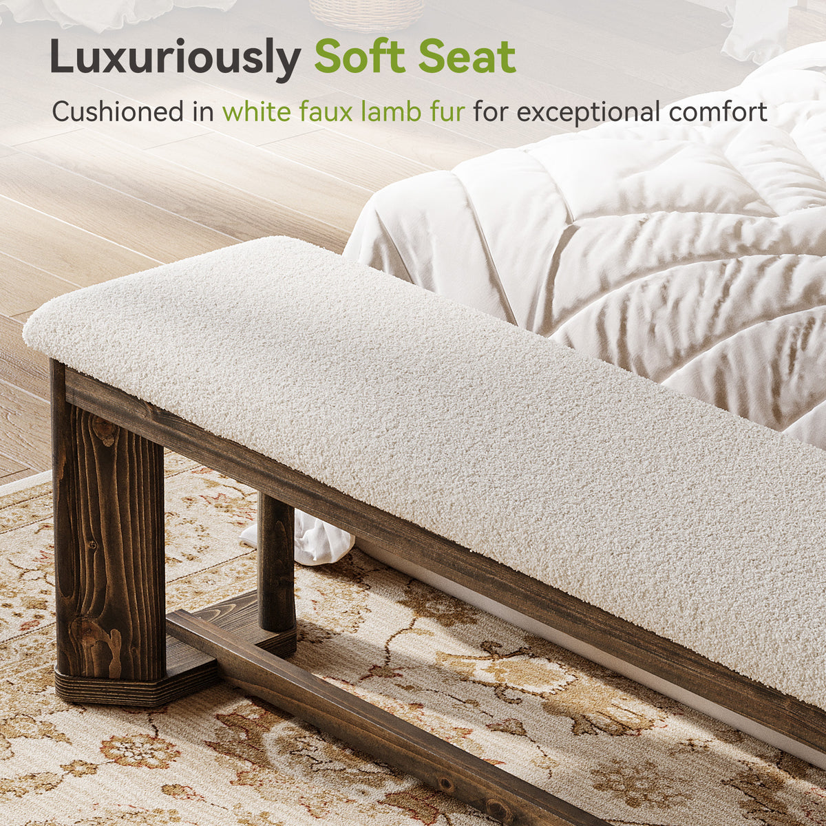Tribesigns Padded Solid Wood Shoe Bench with Faux Fur Seat, 140cm
