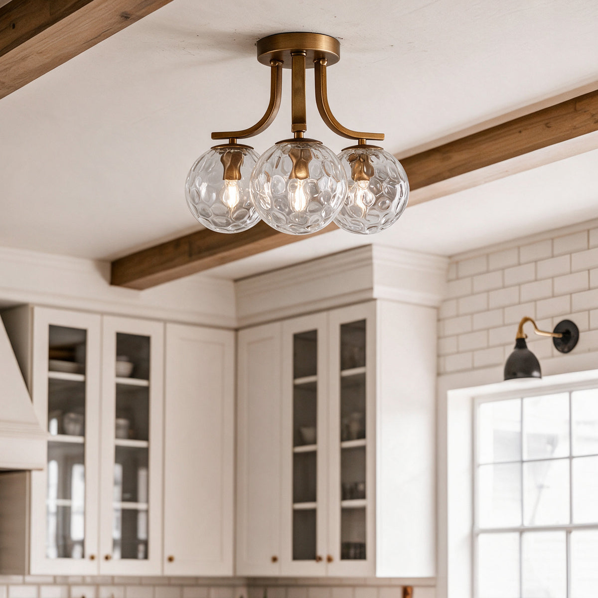 Tribesigns 3-bulb E14 ceiling light, living room ceiling lamp with clear blown glass spheres