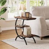 23.62" Industrial Brown Oak Side Table, Black Metal C-Frame & 3 Shelves 3