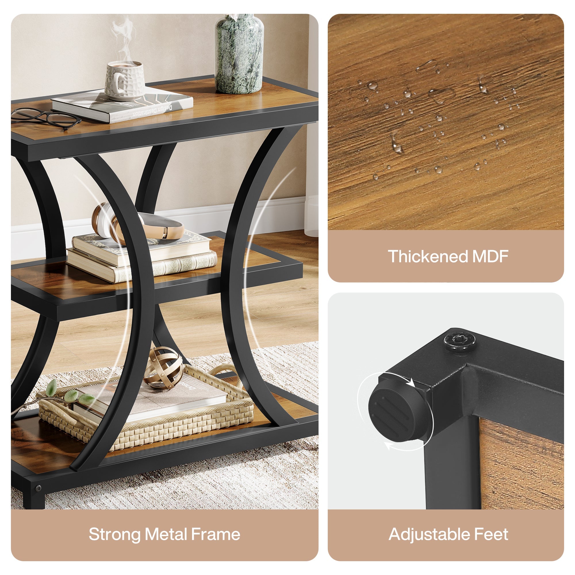 23.6" End Table, 3-Tier Side Table Nightstand with Geometric Design