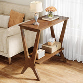 23.6" Solid Wood End Table, 2 - Tier Storage Shelves Sofa Side Table Tribesigns 3