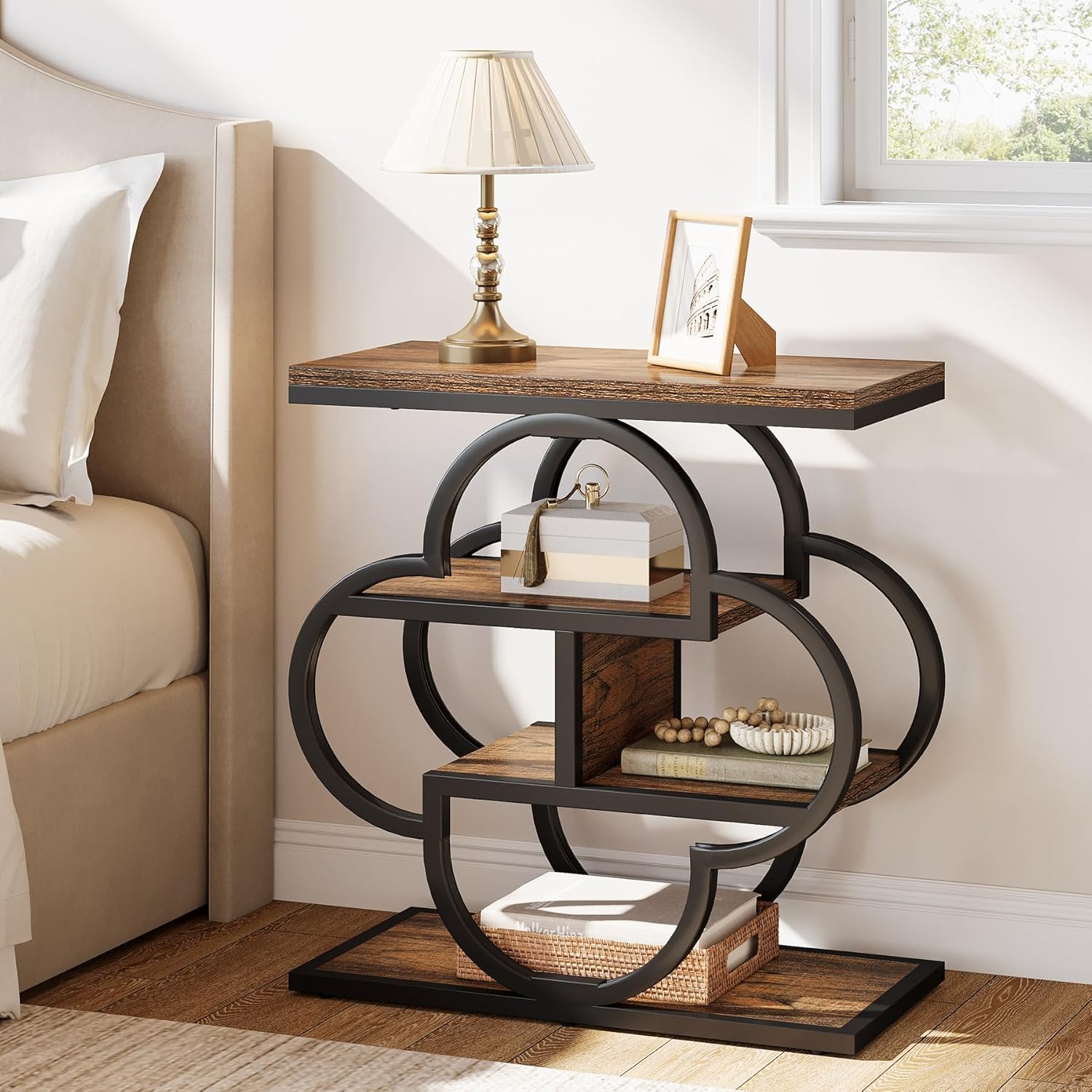 23.6" End Table, 4 - Tier Narrow Sofa Side Table with unique frame Tribesigns