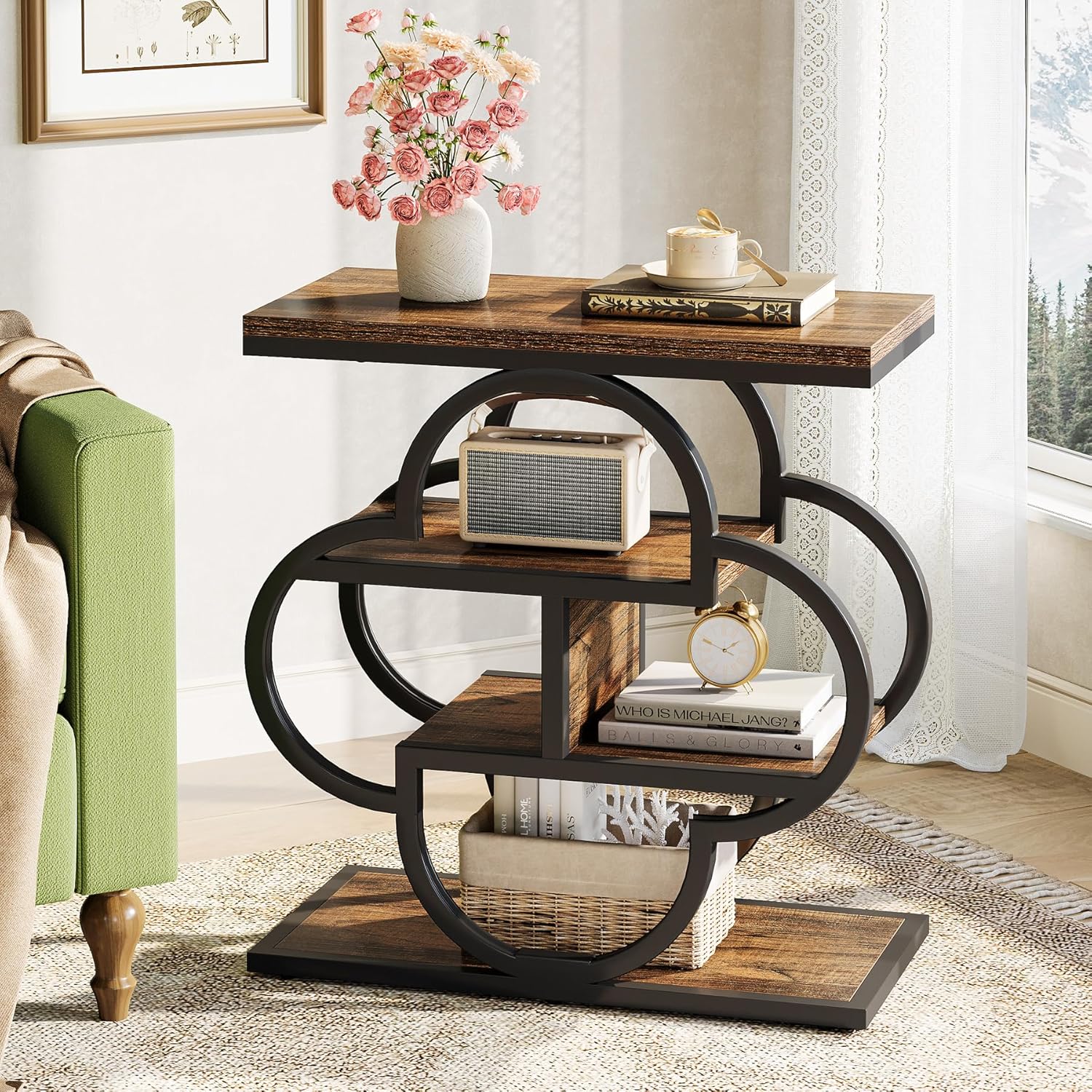 23.6" End Table, 4 - Tier Narrow Sofa Side Table with unique frame Tribesigns