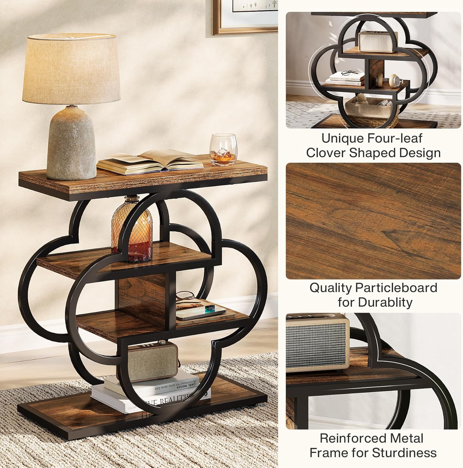 23.6" End Table, 4 - Tier Narrow Sofa Side Table with unique frame Tribesigns