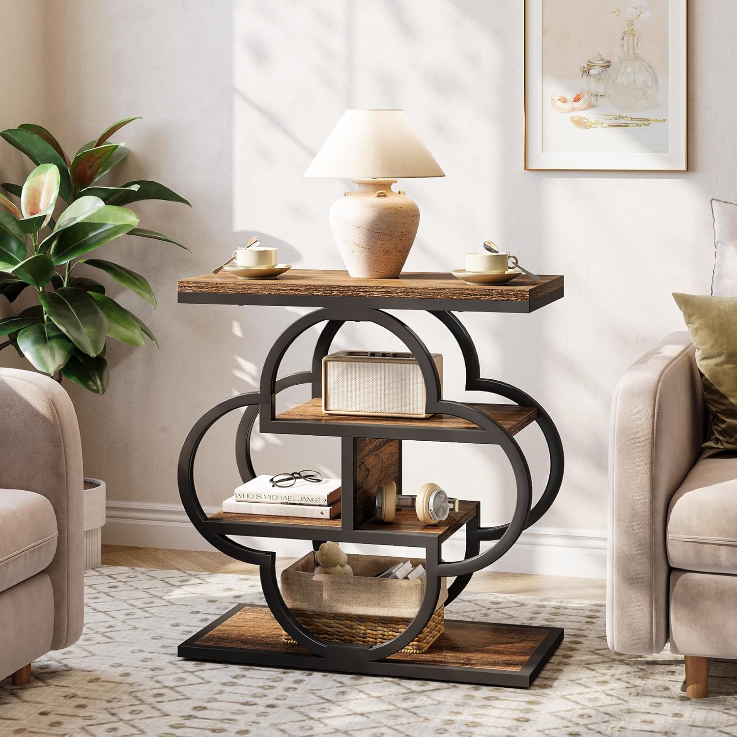 23.6" End Table, 4 - Tier Narrow Sofa Side Table with unique frame Tribesigns