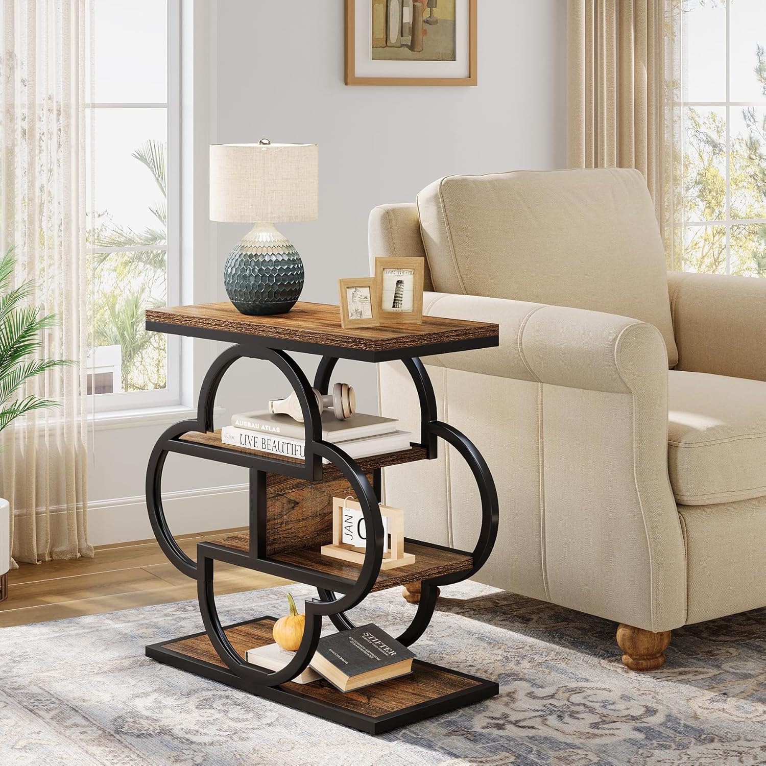 23.6" End Table, 4 - Tier Narrow Sofa Side Table with unique frame Tribesigns