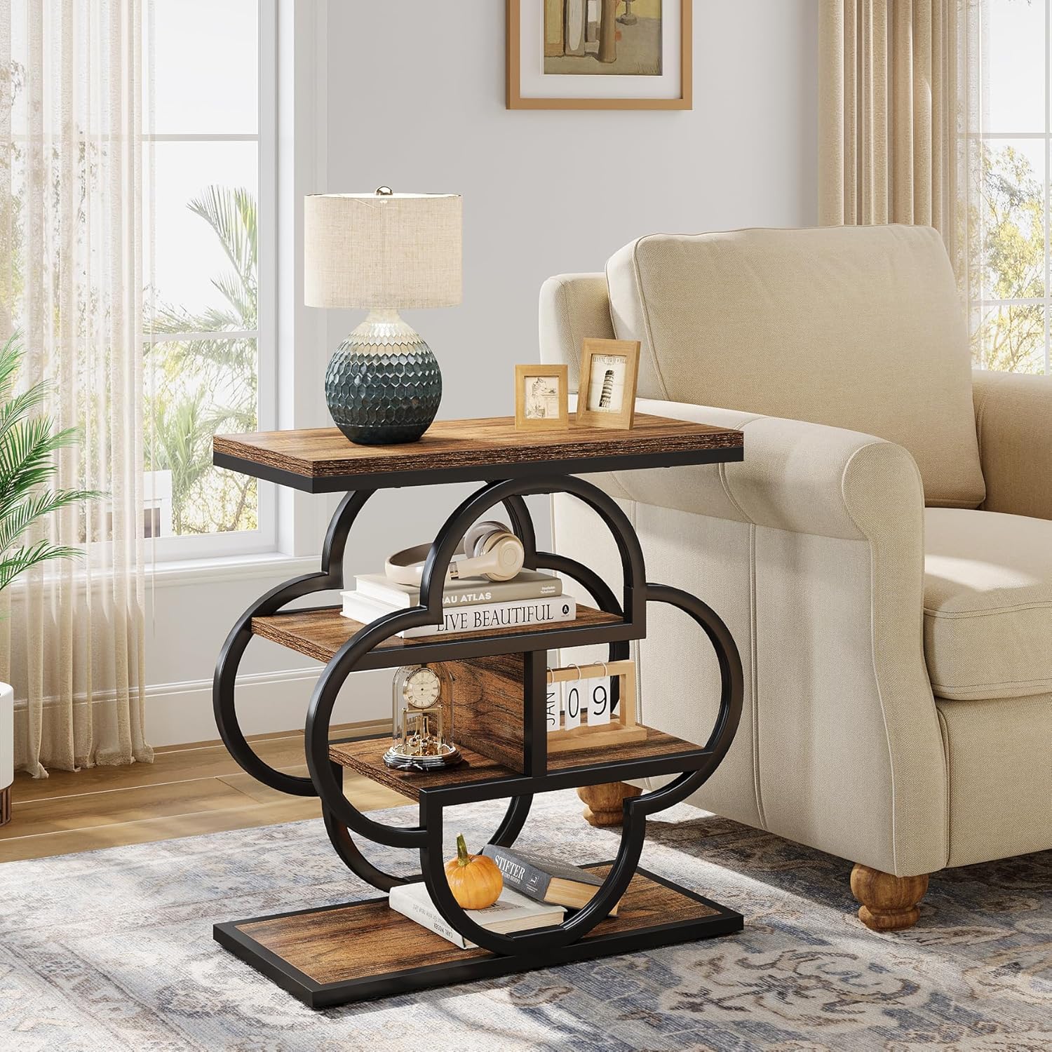 23.6" End Table, 4 - Tier Narrow Sofa Side Table with unique frame Tribesigns