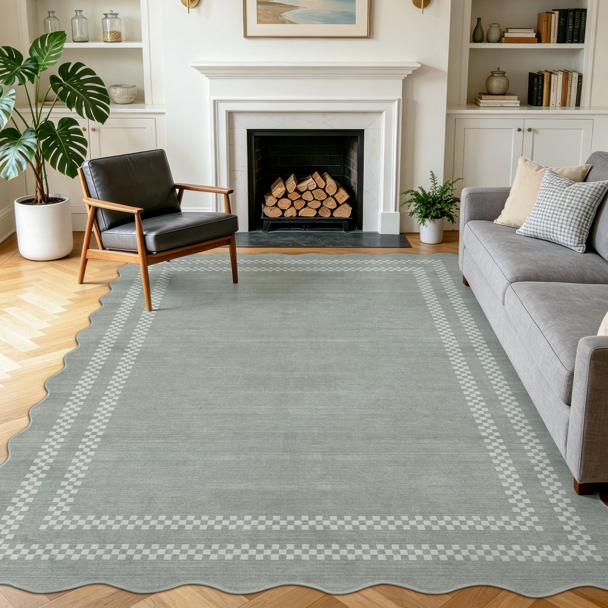 Tribesigns Minimalist geometric rug with scalloped edge, 160 x 230 cm/200 x 300 cm, washable scalloped rug