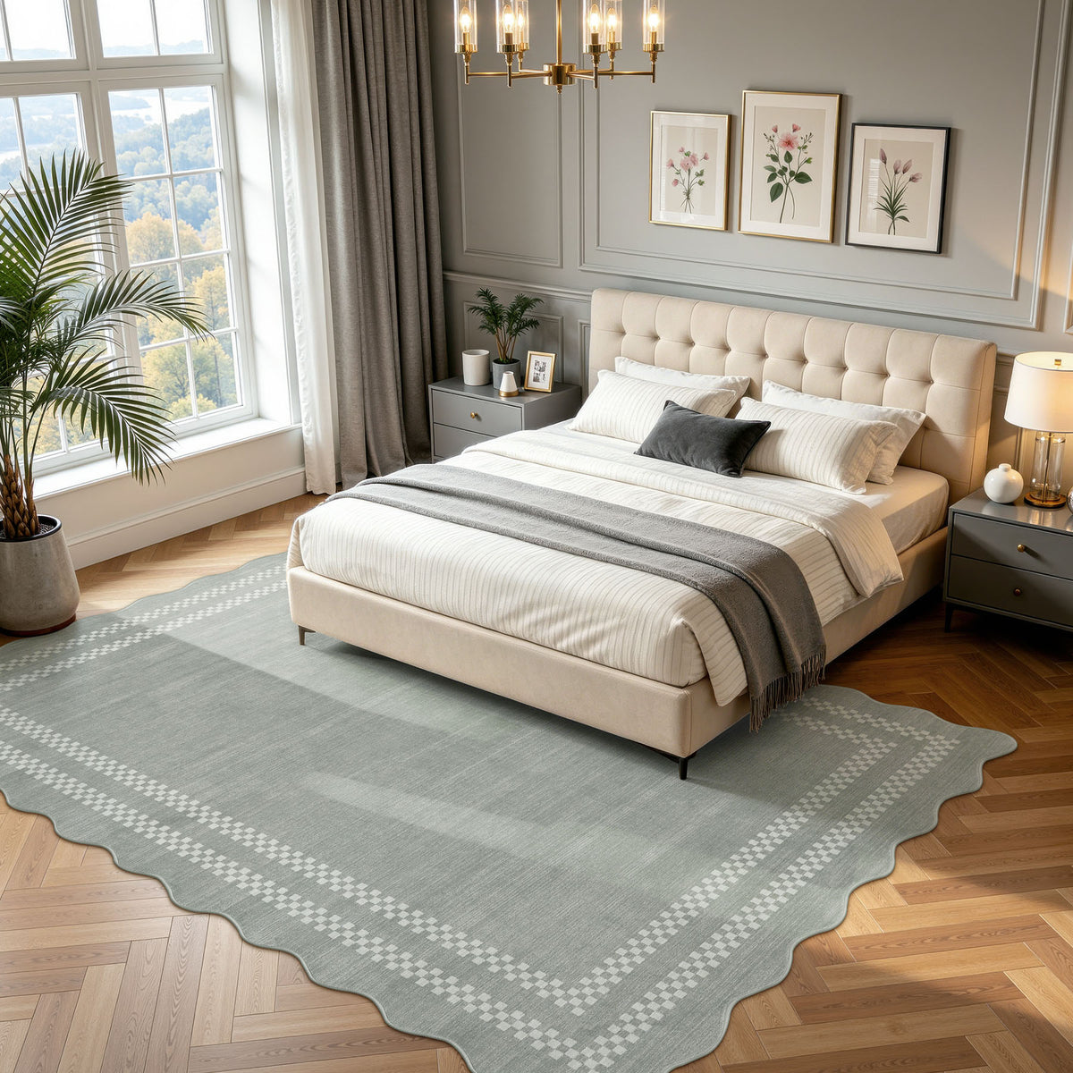 Tribesigns Minimalist geometric rug with scalloped edge, 160 x 230 cm/200 x 300 cm, washable scalloped rug