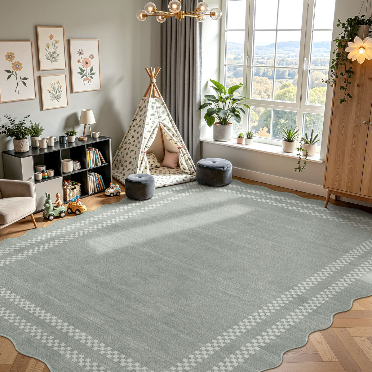 Tribesigns Minimalist geometric rug with scalloped edge, 160 x 230 cm/200 x 300 cm, washable scalloped rug