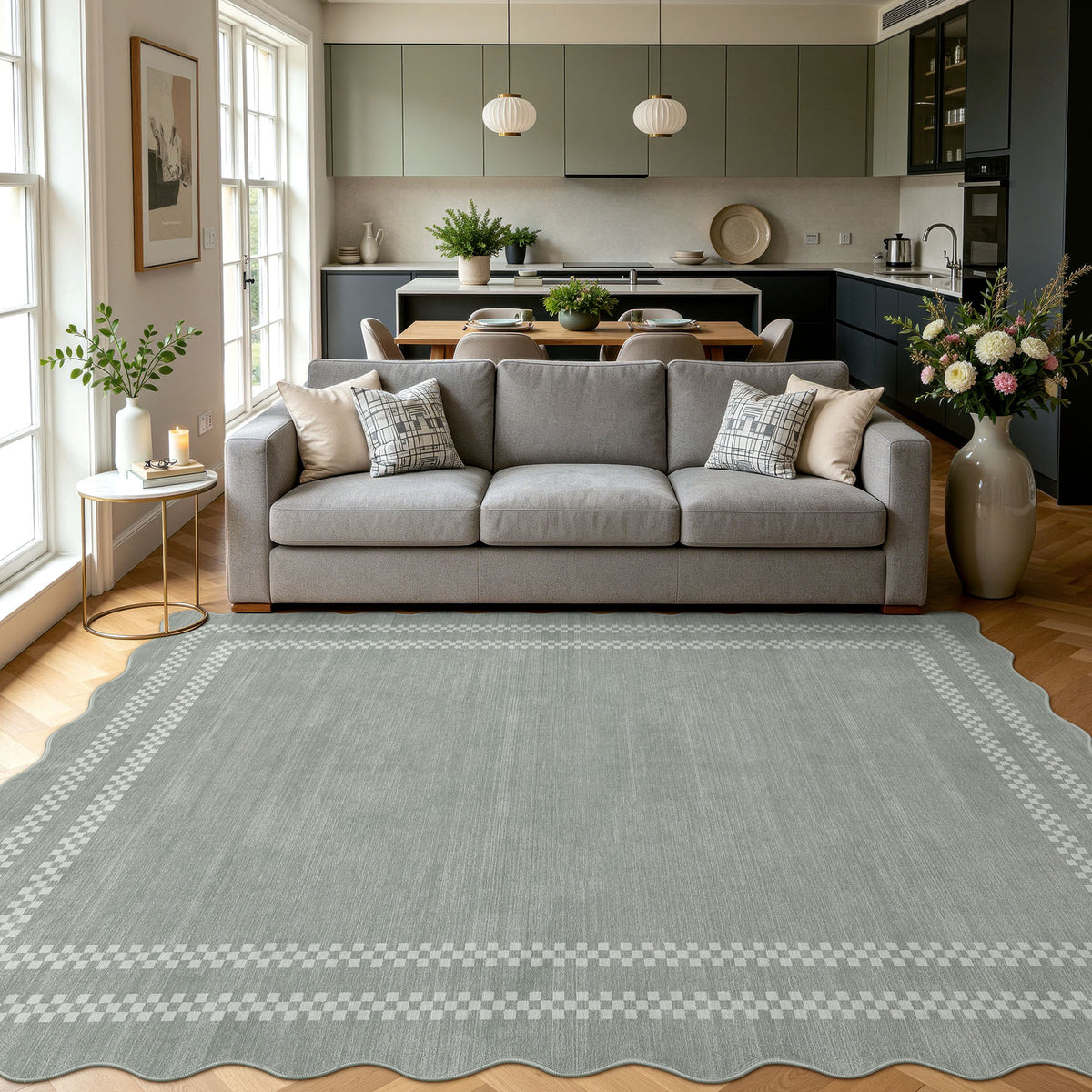 Tribesigns Minimalist geometric rug with scalloped edge, 160 x 230 cm/200 x 300 cm, washable scalloped rug