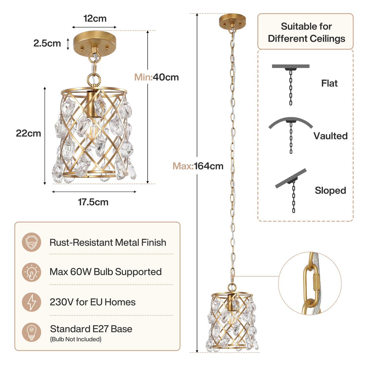 Modern Gold Crystal Pendant Light, Water Drop Glass Chandelier