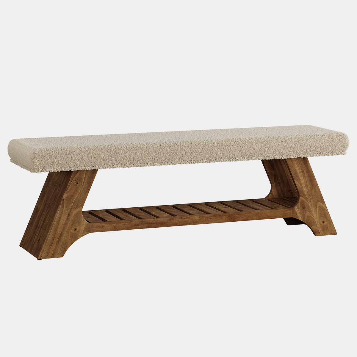 140cm Entryway Shoe Bench, Upholstered Storage Bench with Cushion & Solid Wood