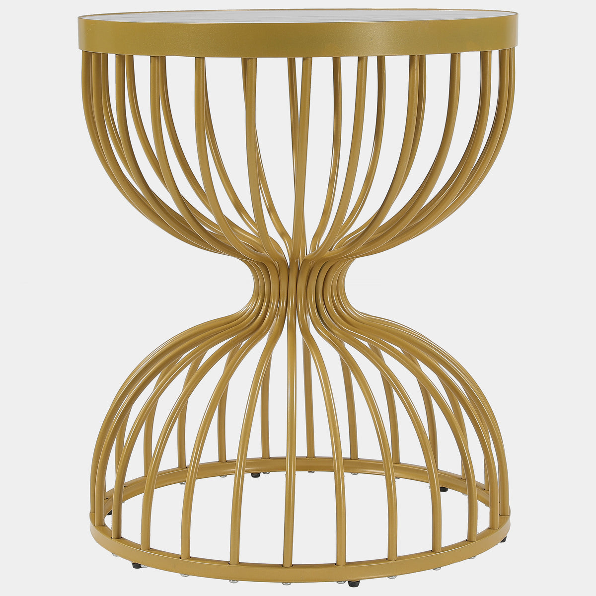 50cm Round End Table, Modern Accent Side Table with Faux Marble Top & Metal Frame