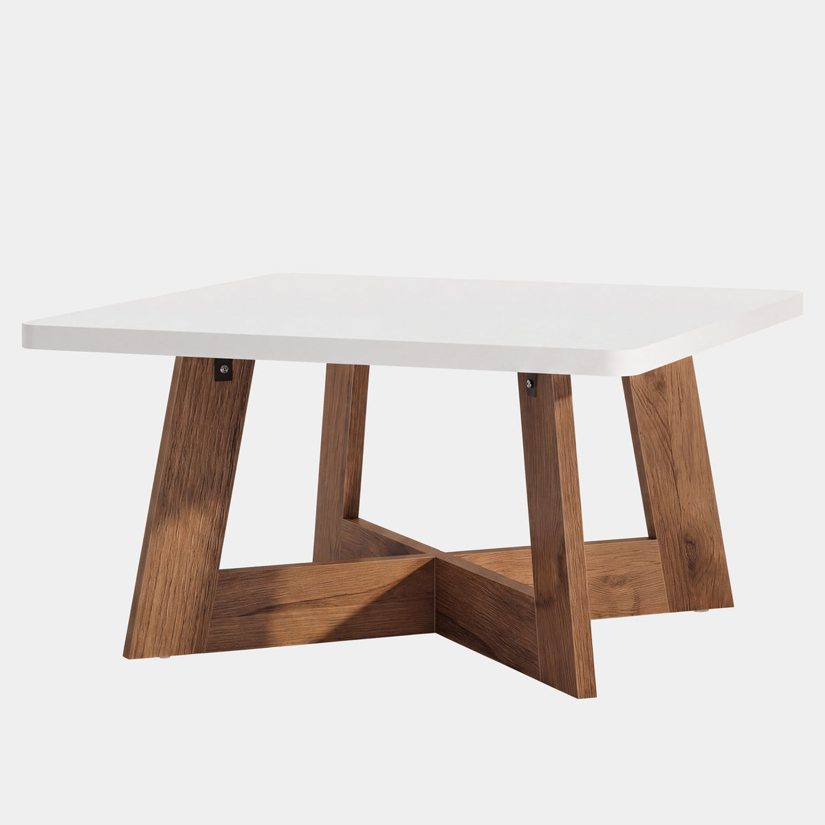 80cm Square Coffee Table, Modern White Centre Table with Cross Base for Living Room