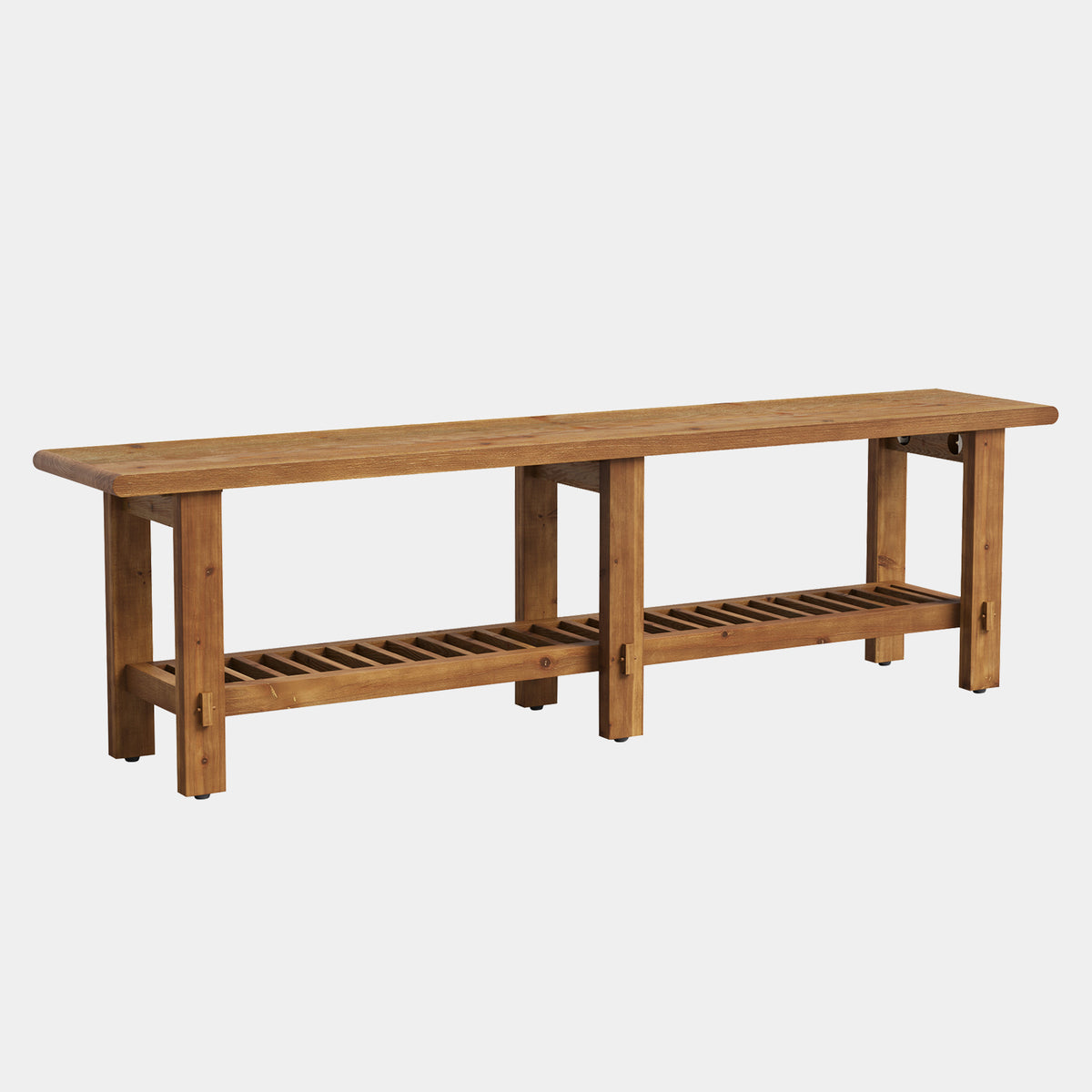 160cm Entryway Bench, Solid Wood Narrow End of Bed Bench with Shoe Storage