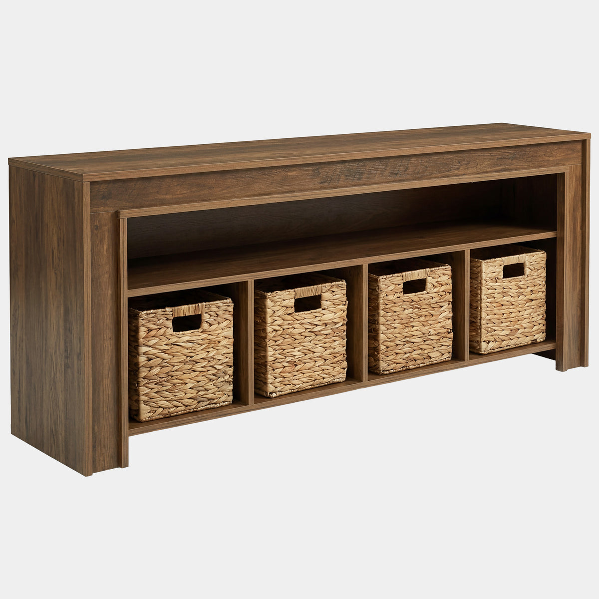 160cm Farmhouse TV Stand, Media Console with Baskets & Open Storage for 55-70" TVs