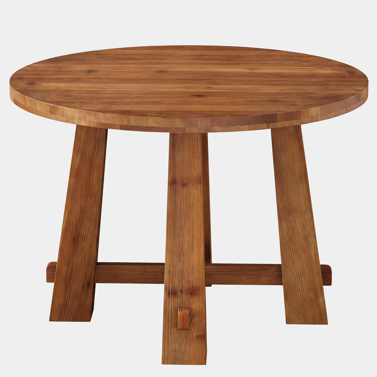 100cm Round Dining Table, Solid Wood Farmhouse Kitchen Table with Cross Base for 2-4
