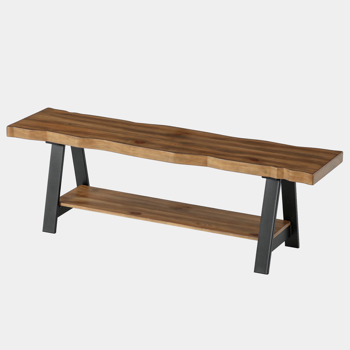 140cm Entryway Bench, Solid Wood Live Edge Storage Shelf for Hallway Mudroom