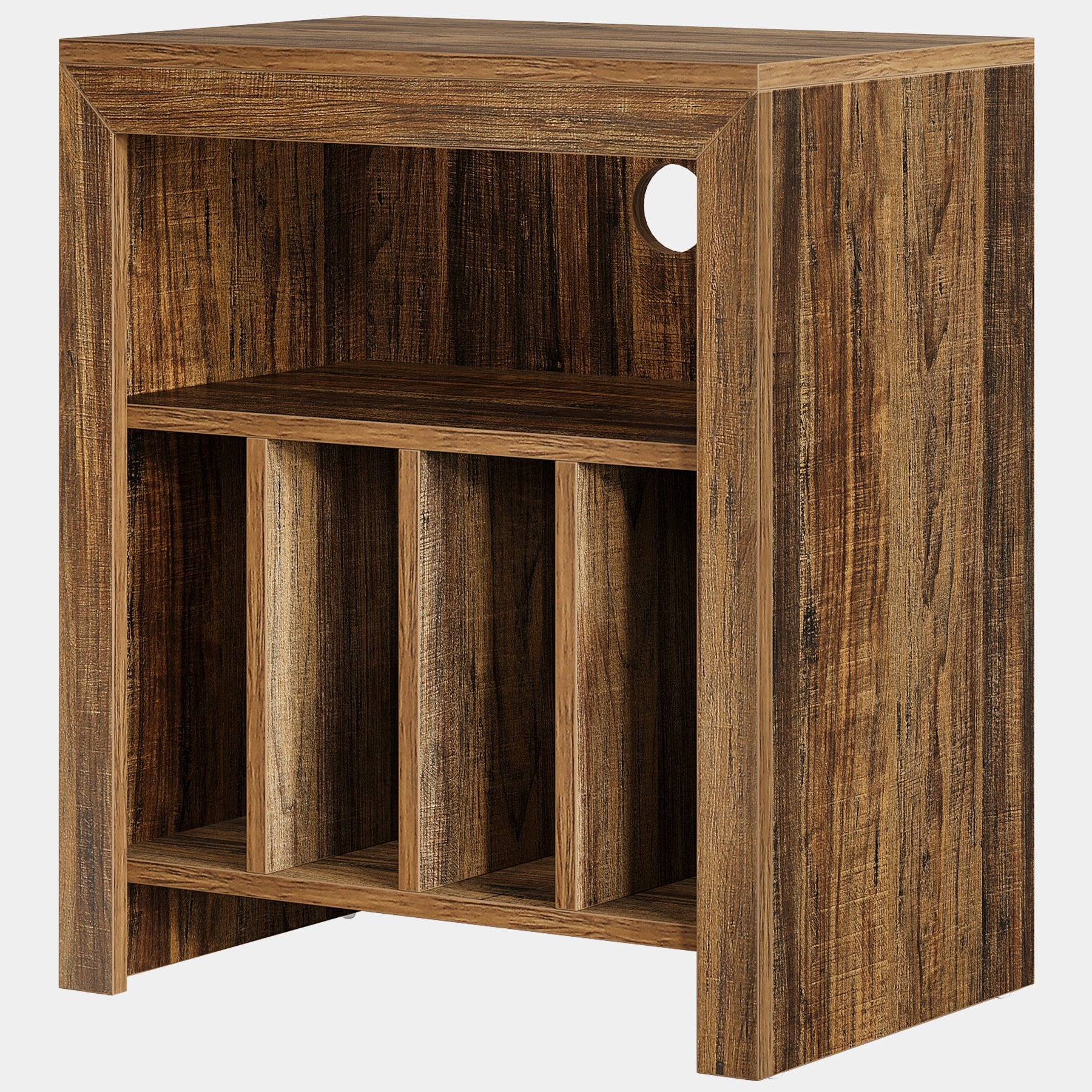 23.62" Industrial Record Player Cabinet with Wheels, Vinyl CD Media Storage Side Table