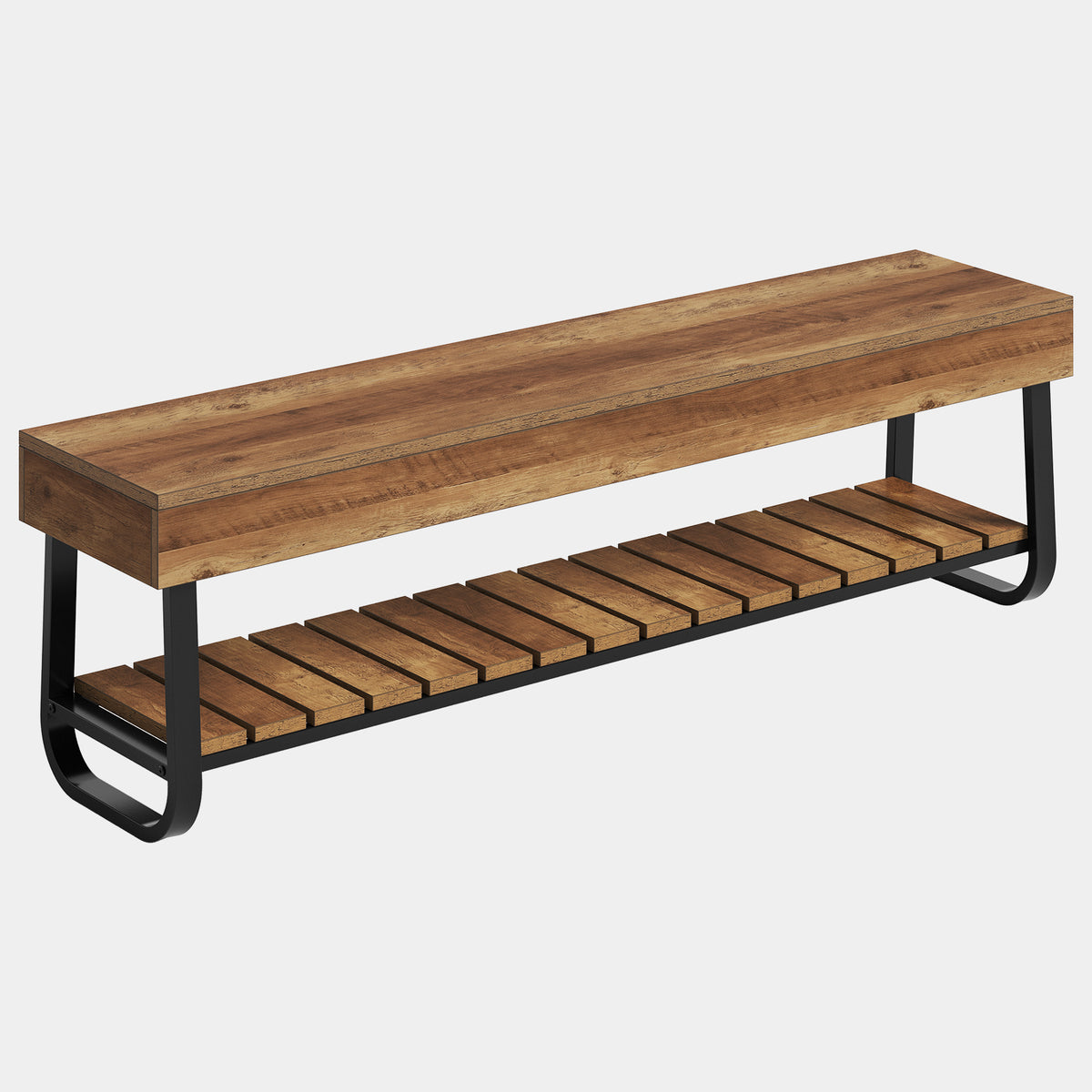 160cm Entryway Bench, Industrial Shoe Bench with Slatted Storage for 2-3