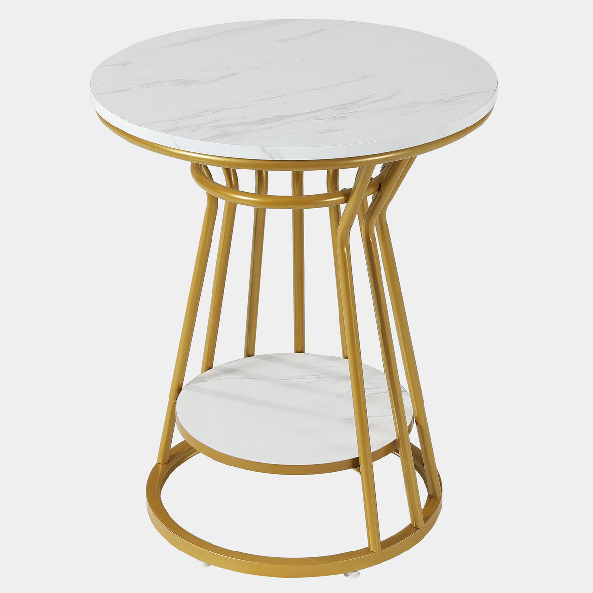 45cm Round End Table, 2-Tier Accent Side Table with Faux Marble Veneer & Metal Frame