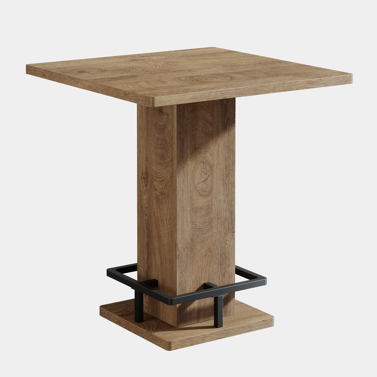 80cm Square Bar Table, Pedestal Base with Built-In Footrest for Home Bar