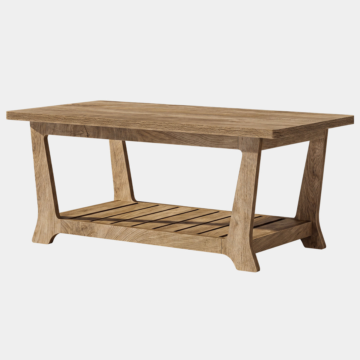 120cm Rectangle Coffee Table, Farmhouse Centre Table with Shelves for Living Room