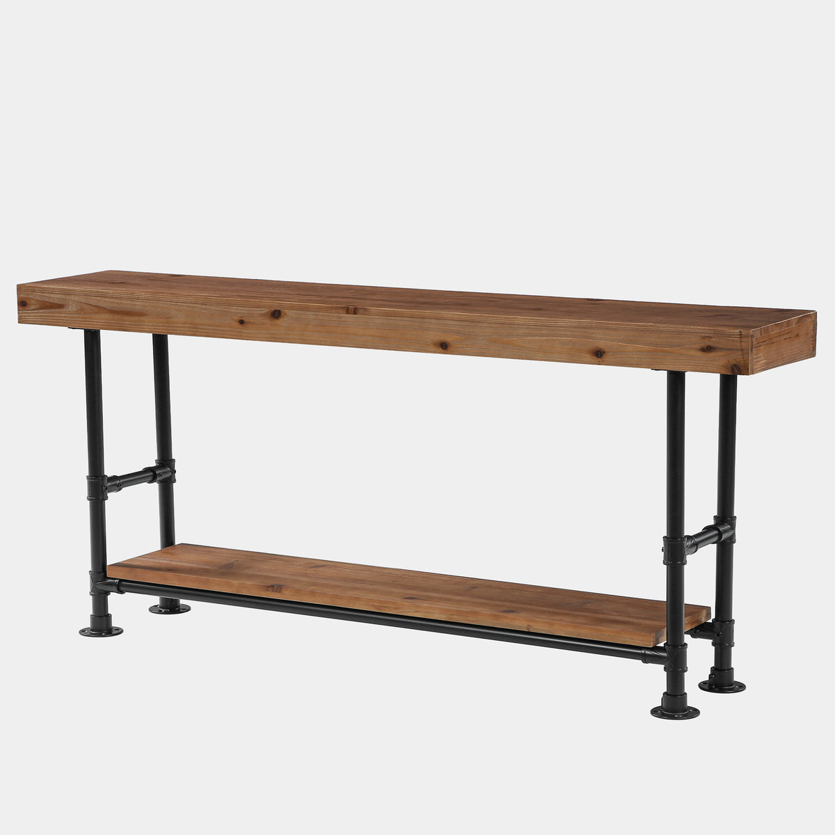 160cm Console Table, 2-Tier Solid Wood for Entryway & Hallway