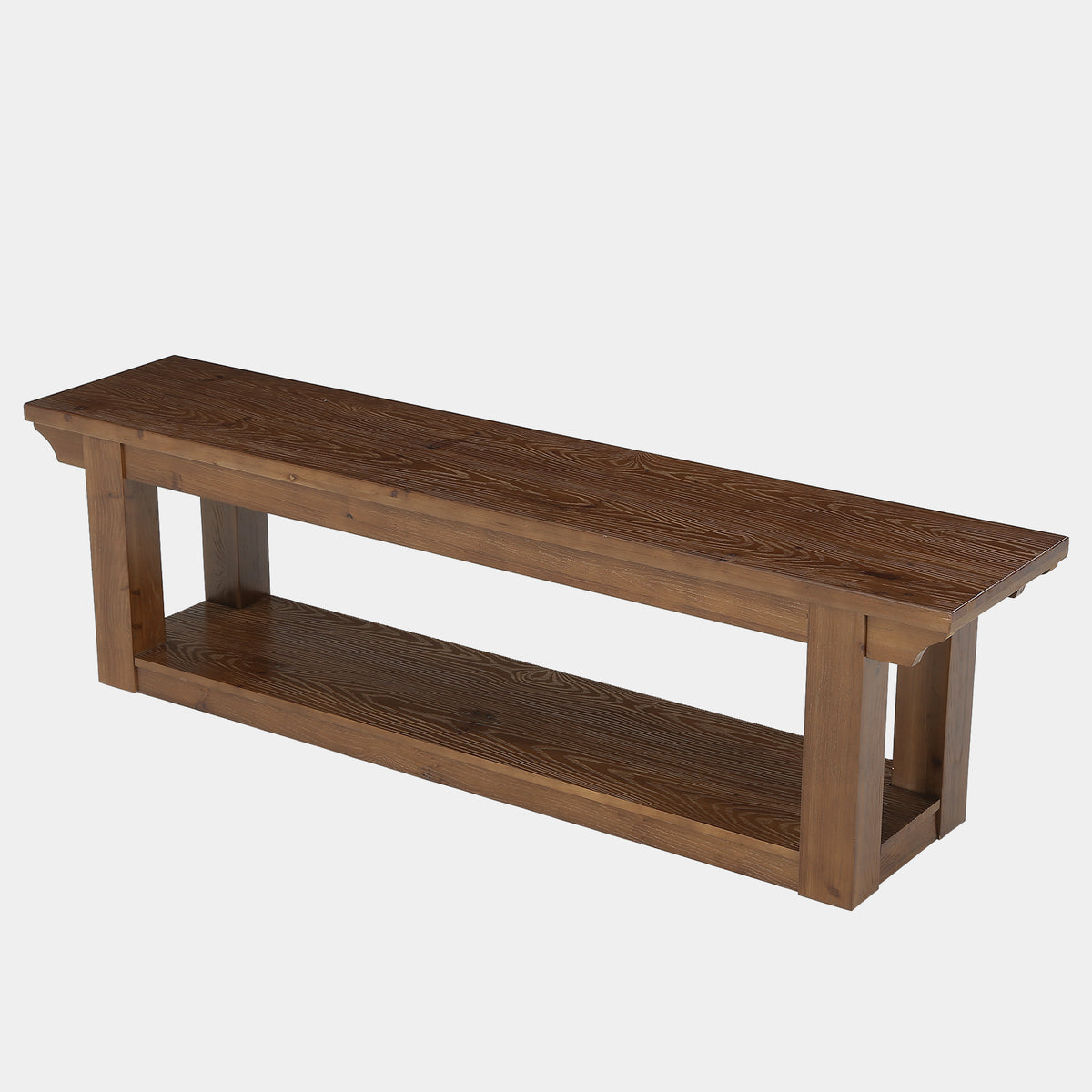 160cm Entryway Shoe Bench, Farmhouse Solid Wood 2-Tier Storage for Hallway Bedroom