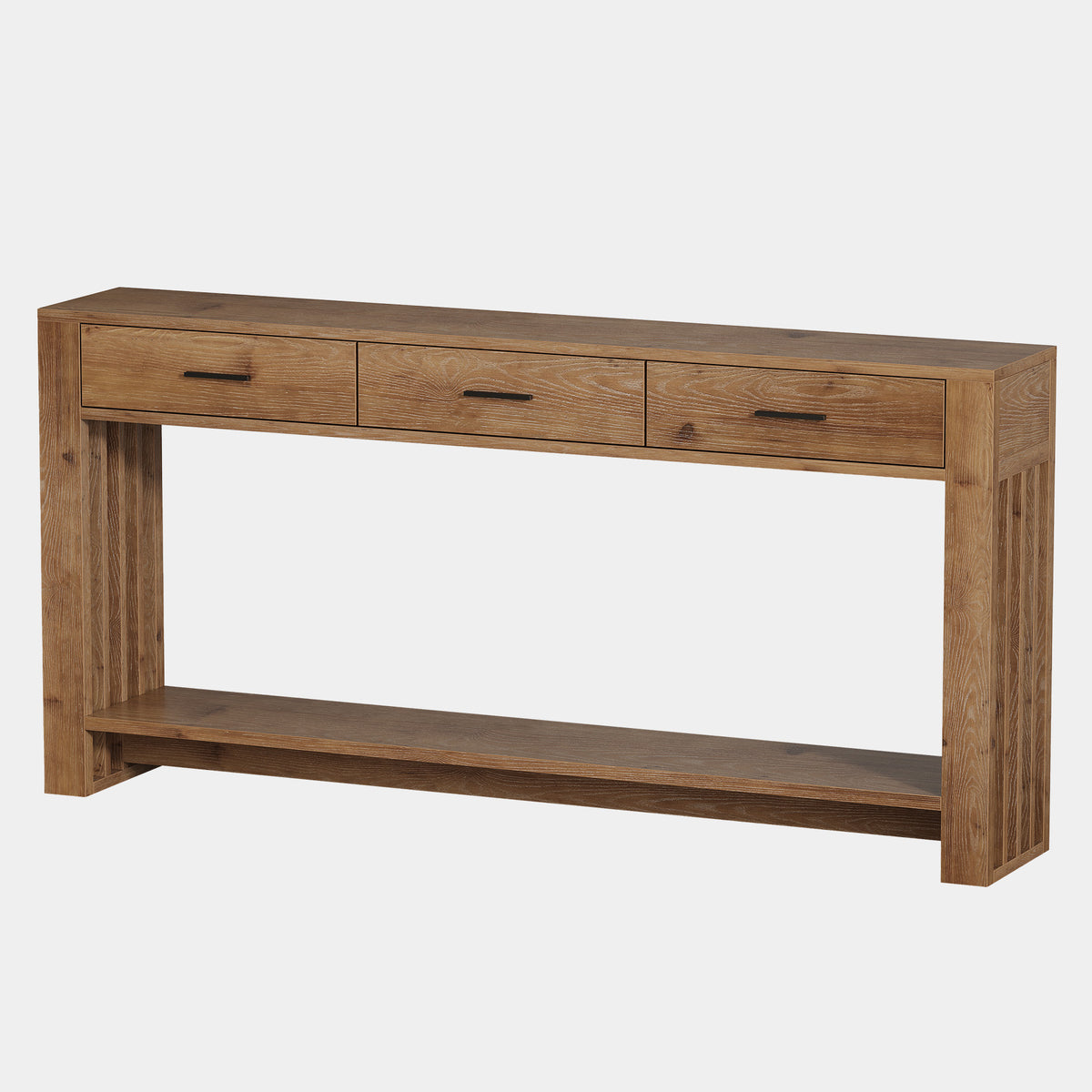 160cm Console Table, Solid Wood 3-Drawer 2-Tier Narrow Farmhouse Entryway Table