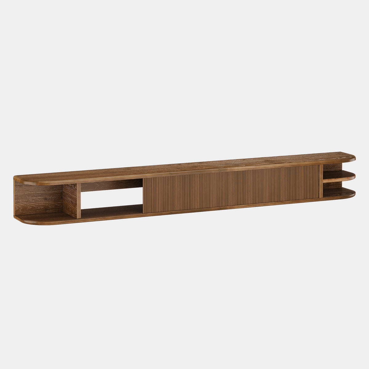 180cm Floating TV Stand, Solid Wood Media Console with Fluted Doors & Cable Management for 50-90" TVs