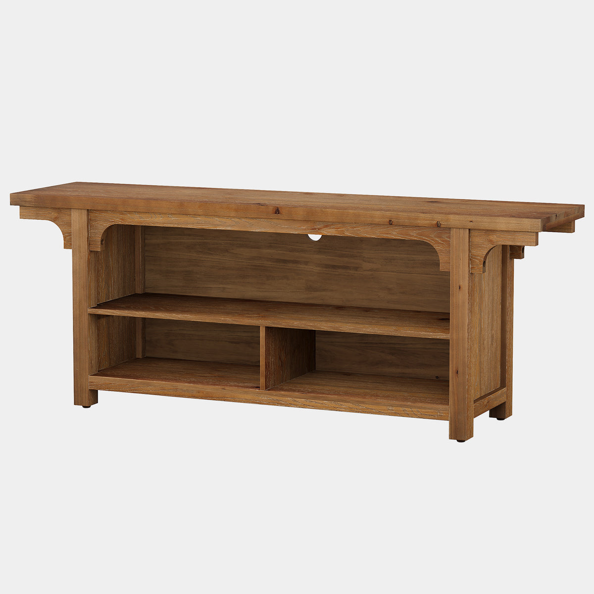 160cm TV Stand, Solid Wood Media Console with 3 Open Shelves for TVs up to 70"