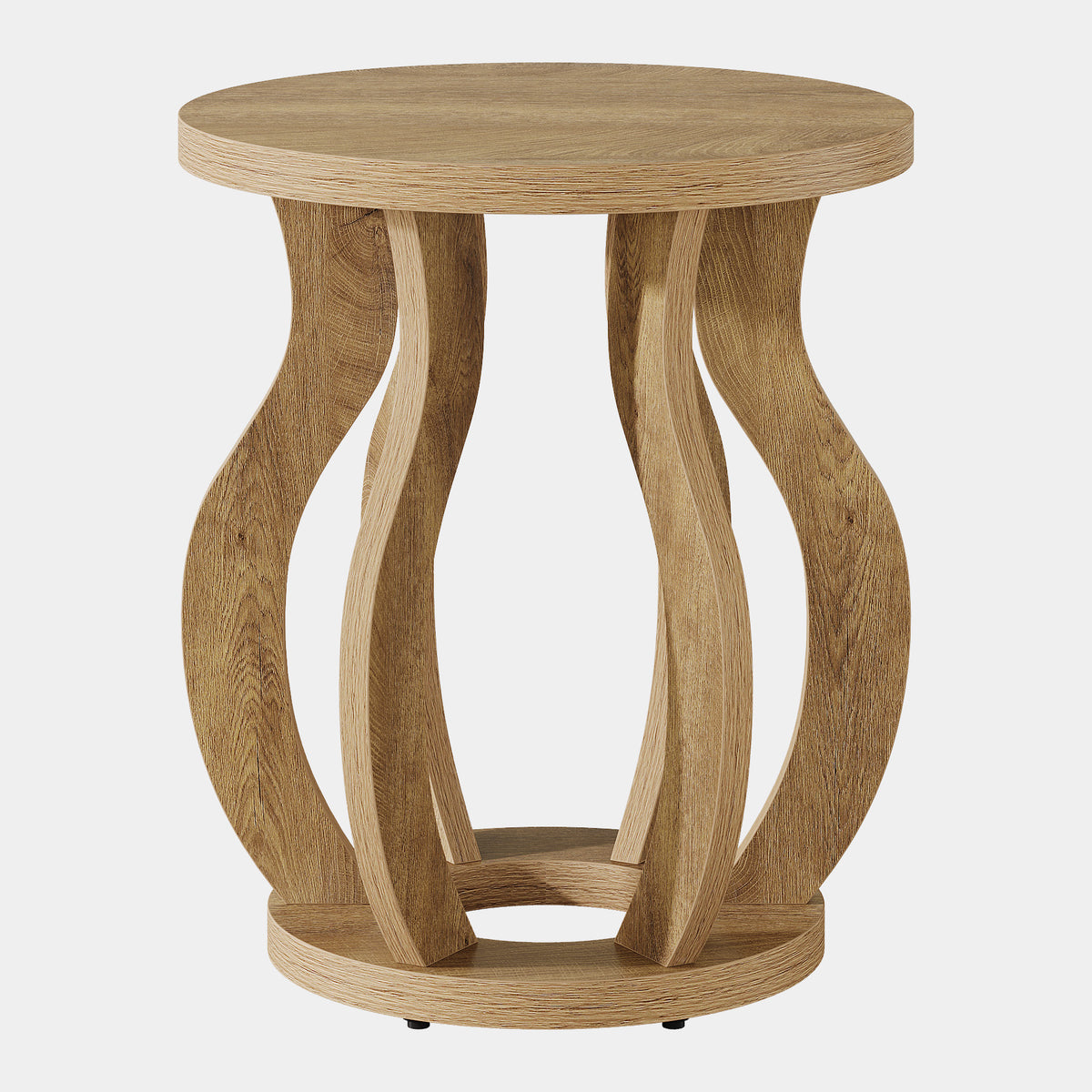 50cm Round Side Table, Curved Wooden Design for Small Spaces
