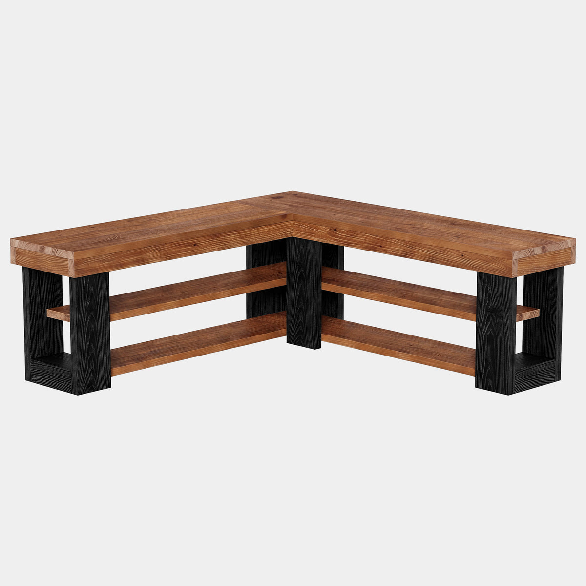 120cm L-Shaped Corner Bench, 3-Tier Solid Wood Entryway Bench for Hallway Mudroom